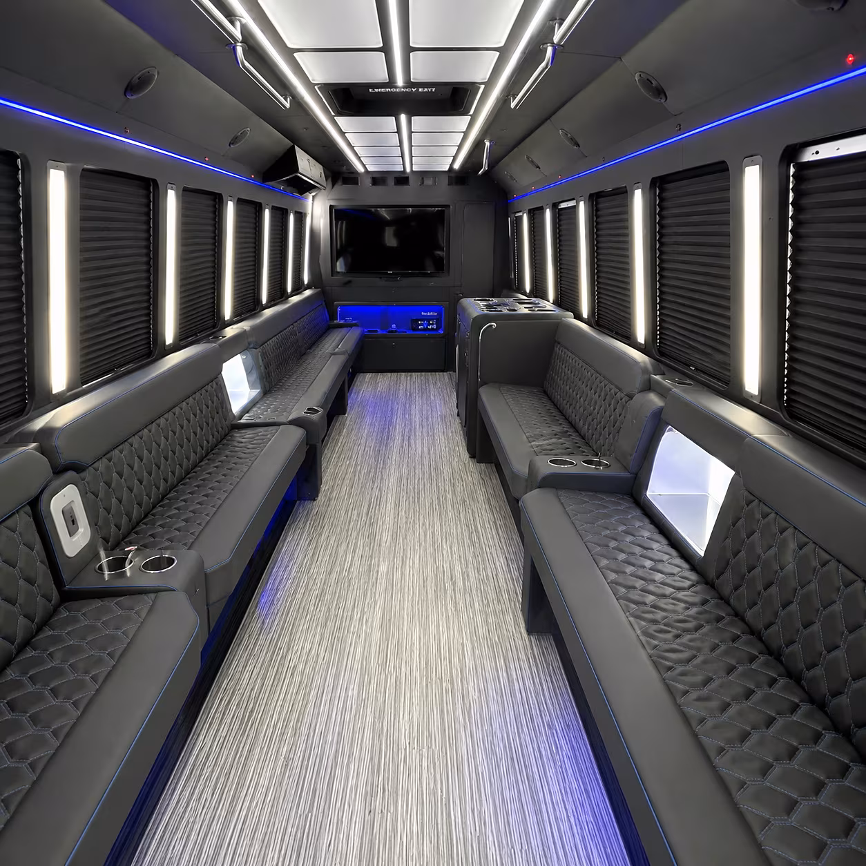 Orange Birthday, Sweet 16, & Quinceañera Transportation party bus interior