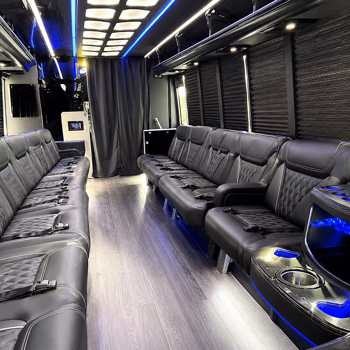 Orange Birthday, Sweet 16, & Quinceañera Transportation party bus interior