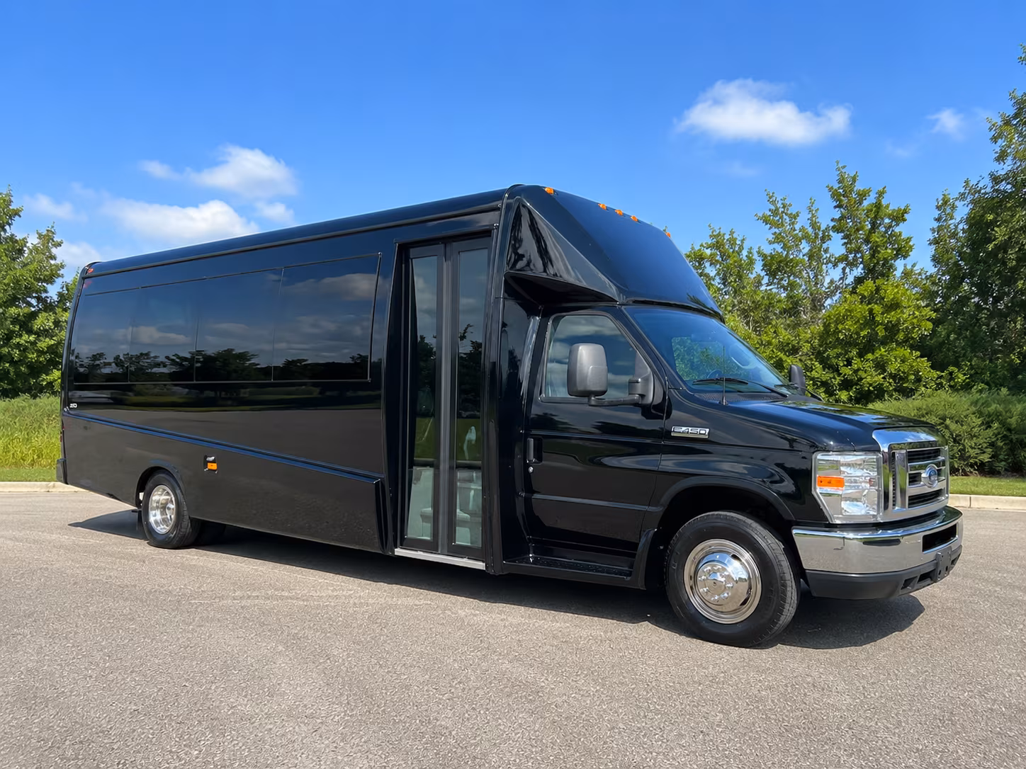 Orange Corporate Transportation party bus exterior