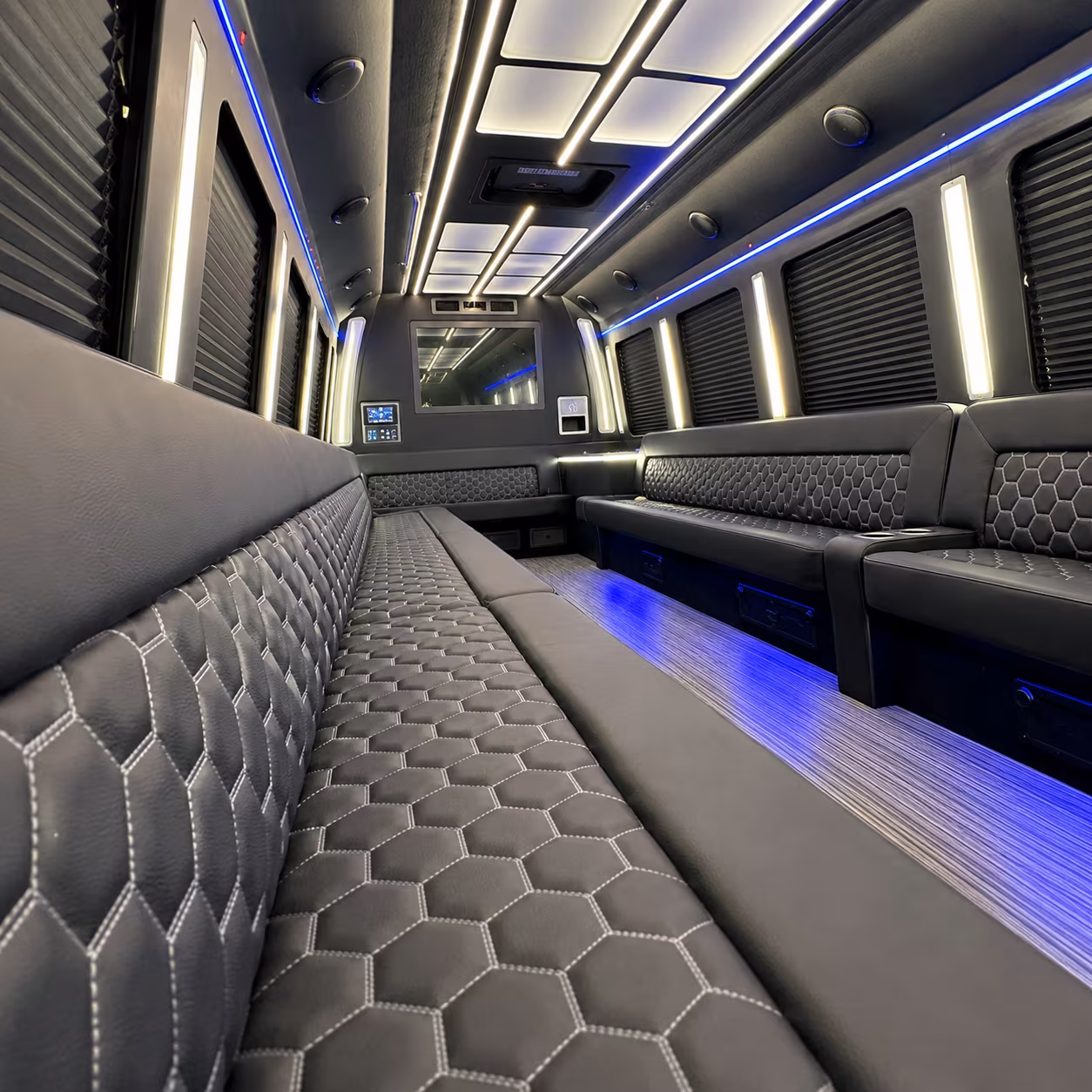 Orange Private Event Transportation party bus interior