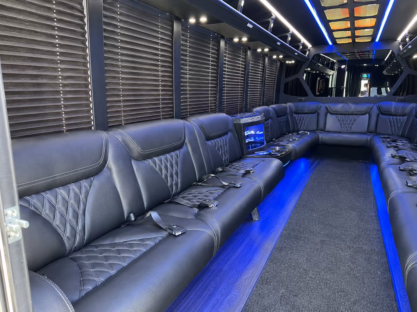 Orange Wedding Transportation party bus interior