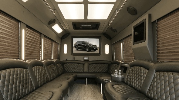 Interior of Charter Bus Company Irvine's 20 Passenger Party Bus in Irvine