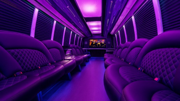 Interior of Charter Bus Company Fountain Valley's 28 Passenger Party Bus in Fountain Valley