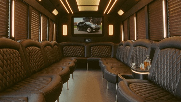 Interior of Charter Bus Company Buena Park's 40 Passenger Party Bus in Buena Park
