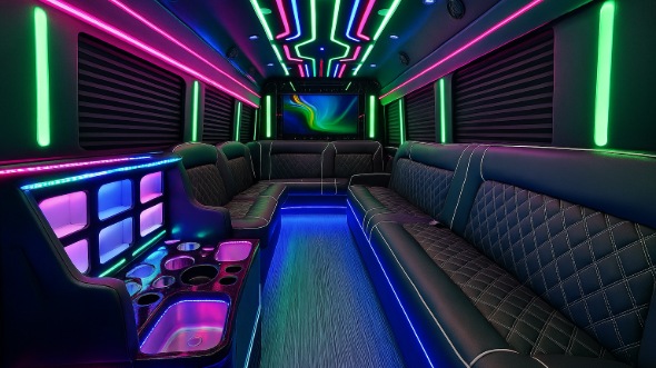 Interior of Charter Bus Company Tustin's 40 Passenger Party Bus in Tustin