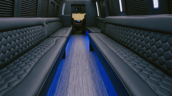 Interior of Charter Bus Company Anaheim's 50 Passenger Party Bus in Anaheim