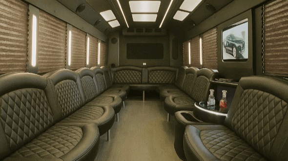orange 30 passenger party bus interior