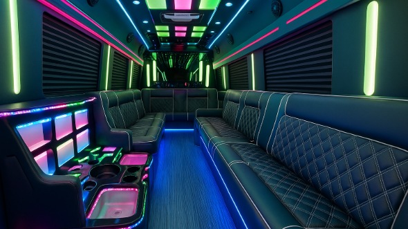 orange 40 passenger party bus interior